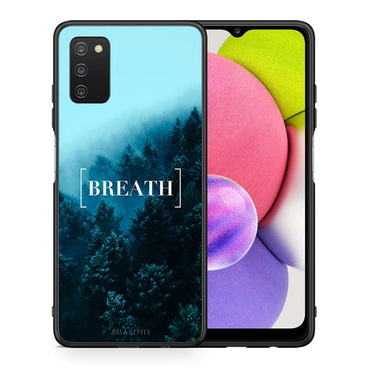 Θήκη Samsung A03s Breath Quote από τη Smartfits με σχέδιο στο πίσω μέρος και μαύρο περίβλημα | Samsung A03s Breath Quote case with colorful back and black bezels