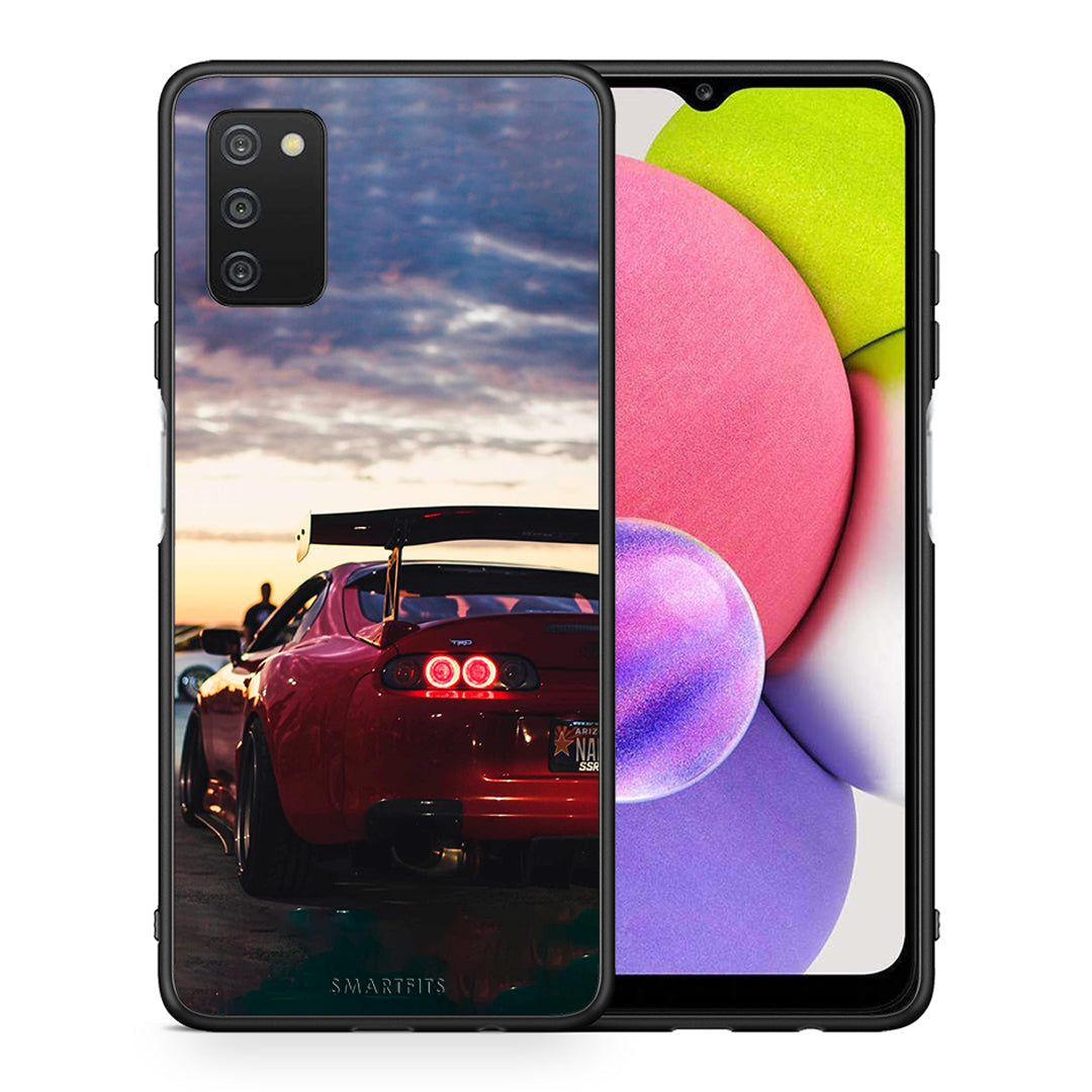 Θήκη Samsung A03s Racing Supra από τη Smartfits με σχέδιο στο πίσω μέρος και μαύρο περίβλημα | Samsung A03s Racing Supra case with colorful back and black bezels