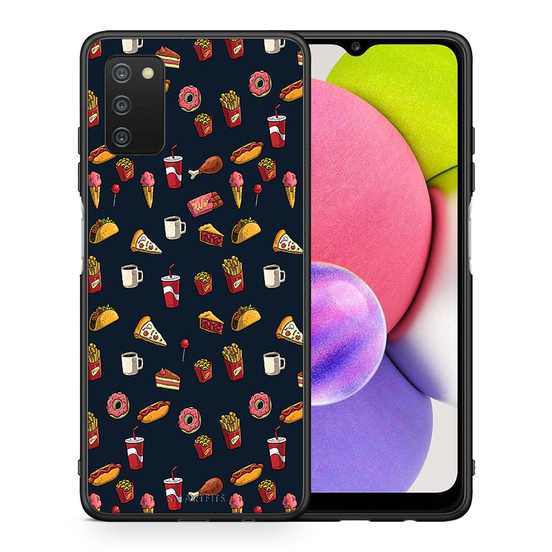 Θήκη Samsung A03s Hungry Random από τη Smartfits με σχέδιο στο πίσω μέρος και μαύρο περίβλημα | Samsung A03s Hungry Random case with colorful back and black bezels