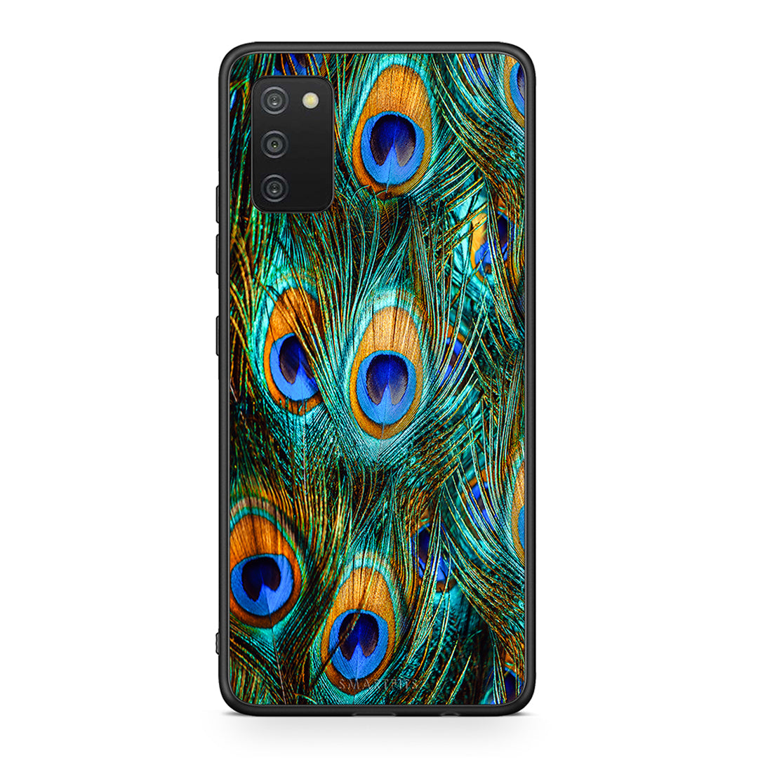 Samsung A03s Real Peacock Feathers θήκη από τη Smartfits με σχέδιο στο πίσω μέρος και μαύρο περίβλημα | Smartphone case with colorful back and black bezels by Smartfits