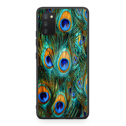 Samsung A03s Real Peacock Feathers θήκη από τη Smartfits με σχέδιο στο πίσω μέρος και μαύρο περίβλημα | Smartphone case with colorful back and black bezels by Smartfits
