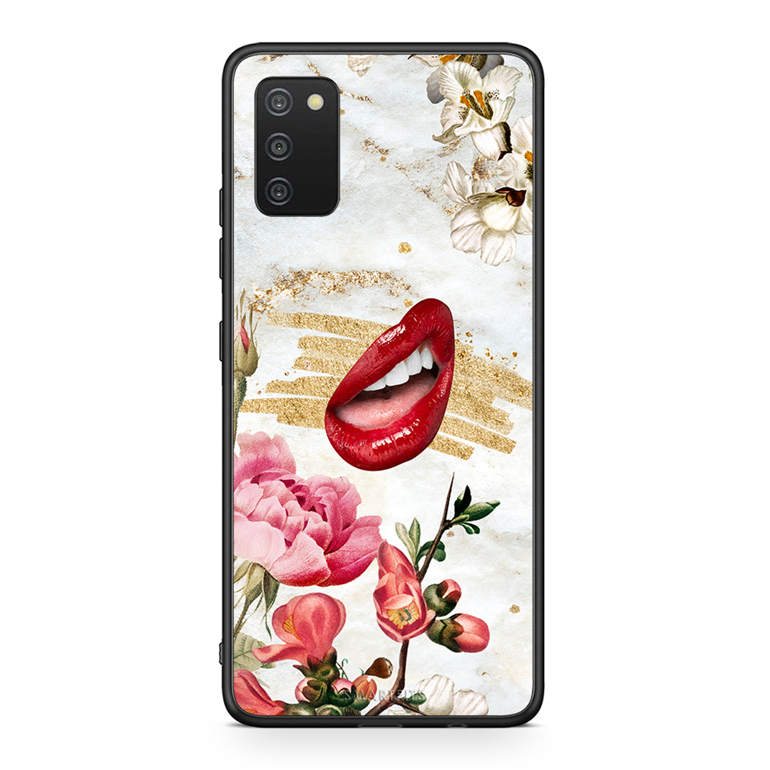 Samsung A03s Red Lips θήκη από τη Smartfits με σχέδιο στο πίσω μέρος και μαύρο περίβλημα | Smartphone case with colorful back and black bezels by Smartfits