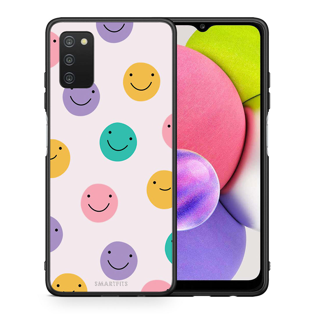 Θήκη Samsung A03s Smiley Faces από τη Smartfits με σχέδιο στο πίσω μέρος και μαύρο περίβλημα | Samsung A03s Smiley Faces case with colorful back and black bezels