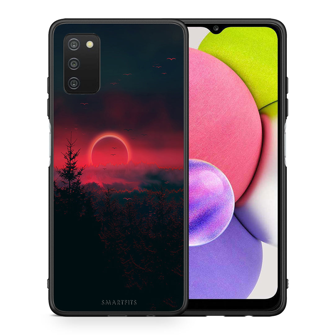 Θήκη Samsung A03s Sunset Tropic από τη Smartfits με σχέδιο στο πίσω μέρος και μαύρο περίβλημα | Samsung A03s Sunset Tropic case with colorful back and black bezels