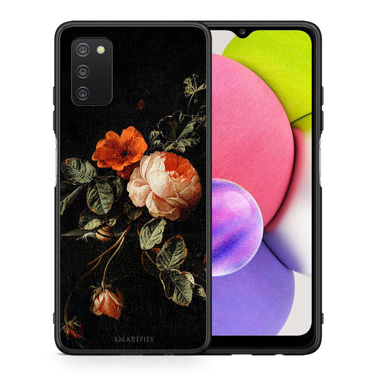 Θήκη Samsung A03s Vintage Roses από τη Smartfits με σχέδιο στο πίσω μέρος και μαύρο περίβλημα | Samsung A03s Vintage Roses case with colorful back and black bezels