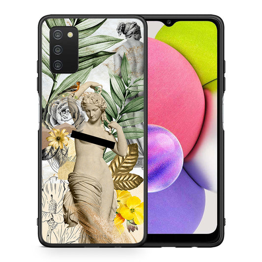 Θήκη Samsung A03s Woman Statue από τη Smartfits με σχέδιο στο πίσω μέρος και μαύρο περίβλημα | Samsung A03s Woman Statue case with colorful back and black bezels