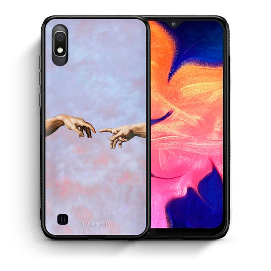 Θήκη Samsung A10 Adam Hand από τη Smartfits με σχέδιο στο πίσω μέρος και μαύρο περίβλημα | Samsung A10 Adam Hand case with colorful back and black bezels