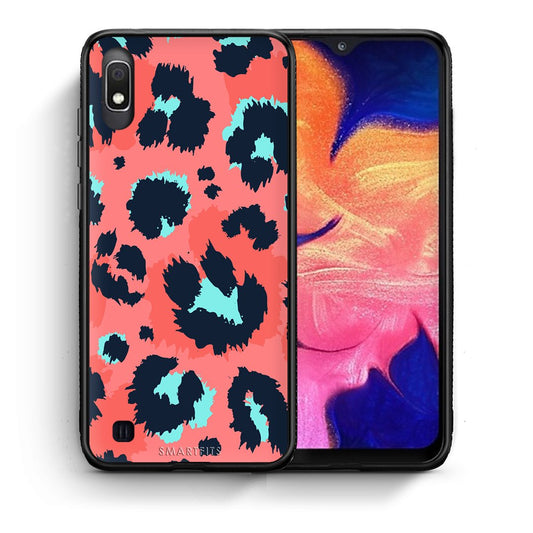 Θήκη Samsung A10 Pink Leopard Animal από τη Smartfits με σχέδιο στο πίσω μέρος και μαύρο περίβλημα | Samsung A10 Pink Leopard Animal case with colorful back and black bezels