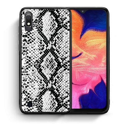Θήκη Samsung A10 White Snake Animal από τη Smartfits με σχέδιο στο πίσω μέρος και μαύρο περίβλημα | Samsung A10 White Snake Animal case with colorful back and black bezels