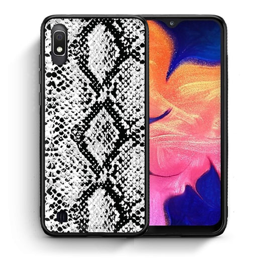 Θήκη Samsung A10 White Snake Animal από τη Smartfits με σχέδιο στο πίσω μέρος και μαύρο περίβλημα | Samsung A10 White Snake Animal case with colorful back and black bezels