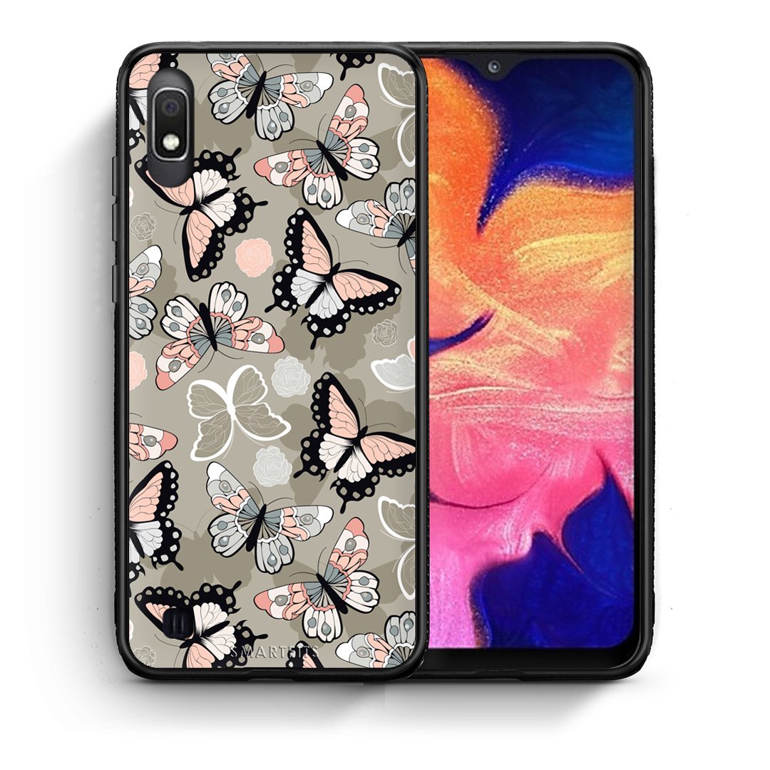 Θήκη Samsung A10 Butterflies Boho από τη Smartfits με σχέδιο στο πίσω μέρος και μαύρο περίβλημα | Samsung A10 Butterflies Boho case with colorful back and black bezels