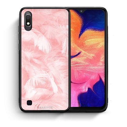 Θήκη Samsung A10 Pink Feather Boho από τη Smartfits με σχέδιο στο πίσω μέρος και μαύρο περίβλημα | Samsung A10 Pink Feather Boho case with colorful back and black bezels