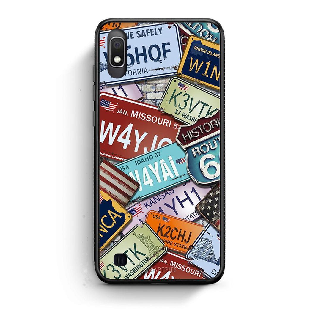 Samsung A10 Car Plates θήκη από τη Smartfits με σχέδιο στο πίσω μέρος και μαύρο περίβλημα | Smartphone case with colorful back and black bezels by Smartfits