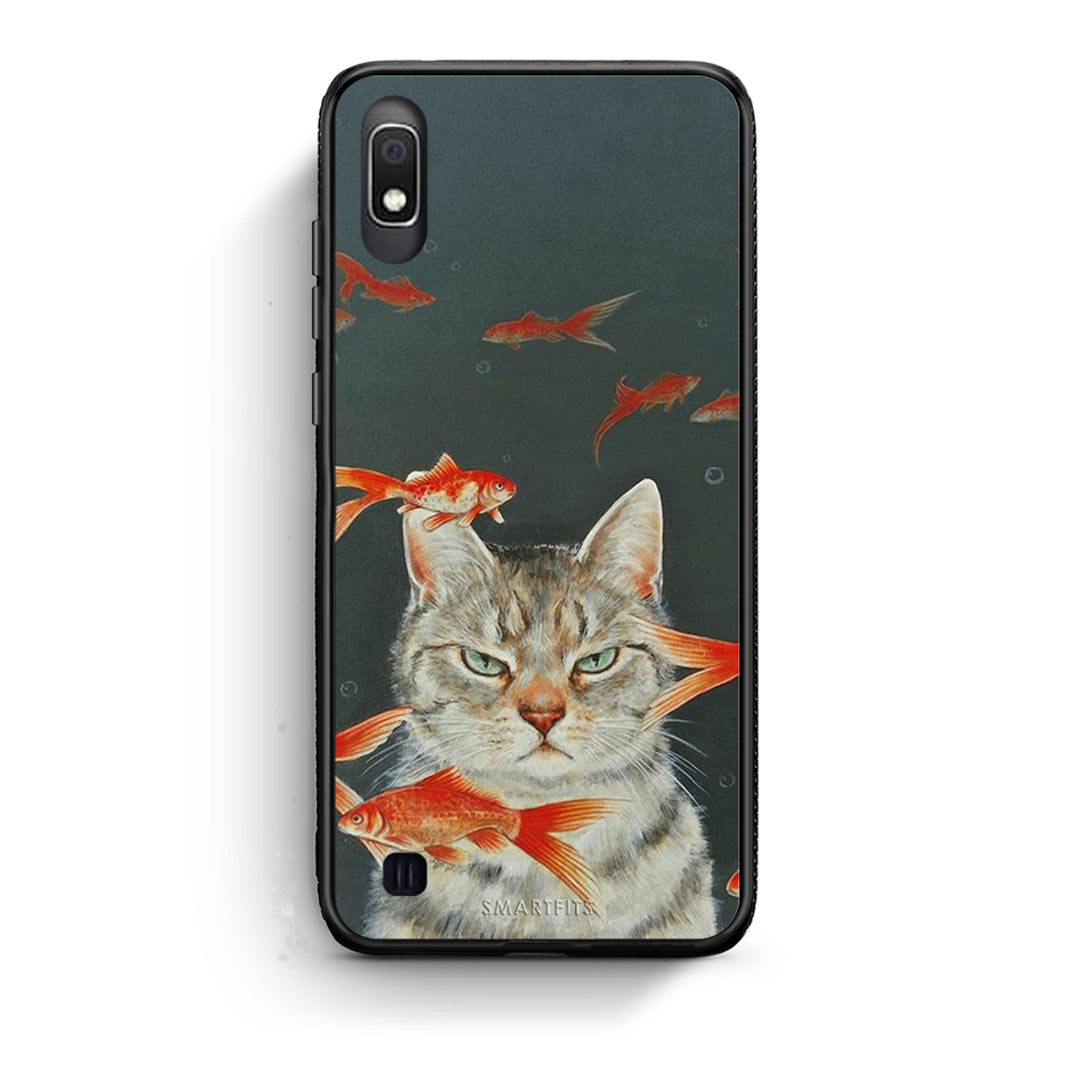 Samsung A10 Cat Goldfish θήκη από τη Smartfits με σχέδιο στο πίσω μέρος και μαύρο περίβλημα | Smartphone case with colorful back and black bezels by Smartfits
