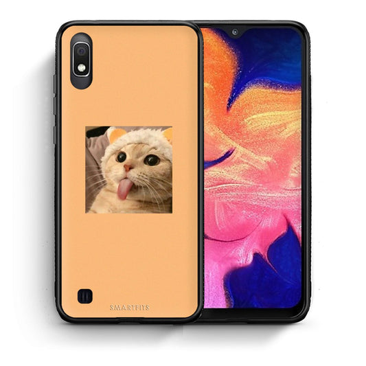 Θήκη Samsung A10 Cat Tongue από τη Smartfits με σχέδιο στο πίσω μέρος και μαύρο περίβλημα | Samsung A10 Cat Tongue case with colorful back and black bezels