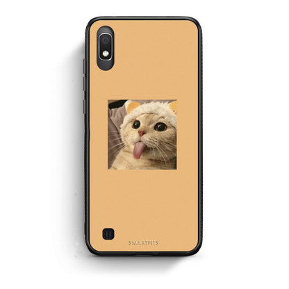 Samsung A10 Cat Tongue θήκη από τη Smartfits με σχέδιο στο πίσω μέρος και μαύρο περίβλημα | Smartphone case with colorful back and black bezels by Smartfits