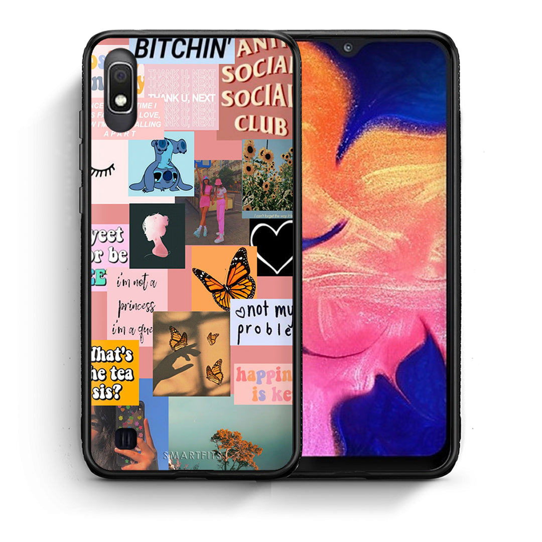 Θήκη Αγίου Βαλεντίνου Samsung A10 Collage Bitchin από τη Smartfits με σχέδιο στο πίσω μέρος και μαύρο περίβλημα | Samsung A10 Collage Bitchin case with colorful back and black bezels
