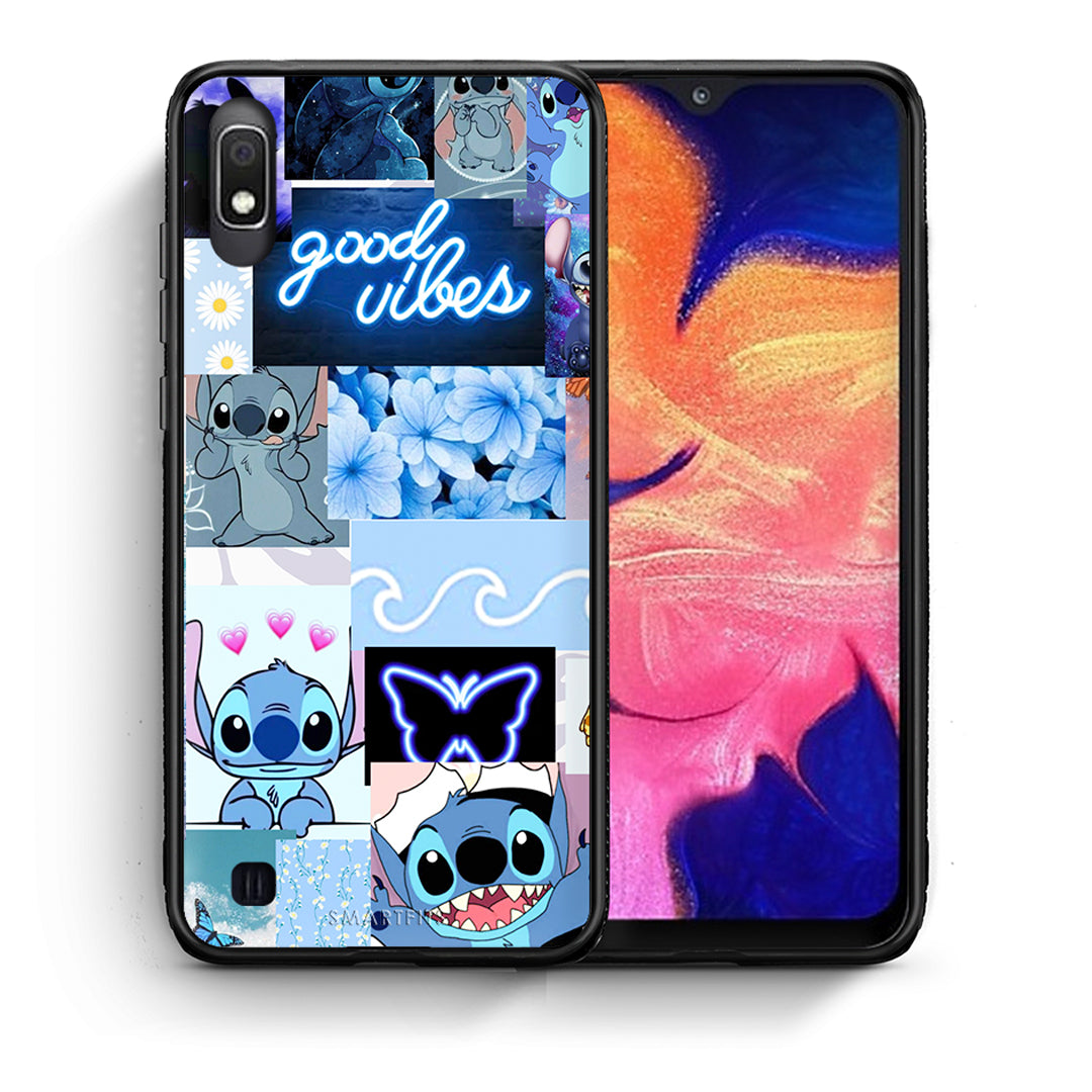 Θήκη Αγίου Βαλεντίνου Samsung A10 Collage Good Vibes από τη Smartfits με σχέδιο στο πίσω μέρος και μαύρο περίβλημα | Samsung A10 Collage Good Vibes case with colorful back and black bezels