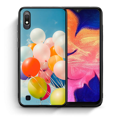 Θήκη Samsung A10 Colorful Balloons από τη Smartfits με σχέδιο στο πίσω μέρος και μαύρο περίβλημα | Samsung A10 Colorful Balloons case with colorful back and black bezels