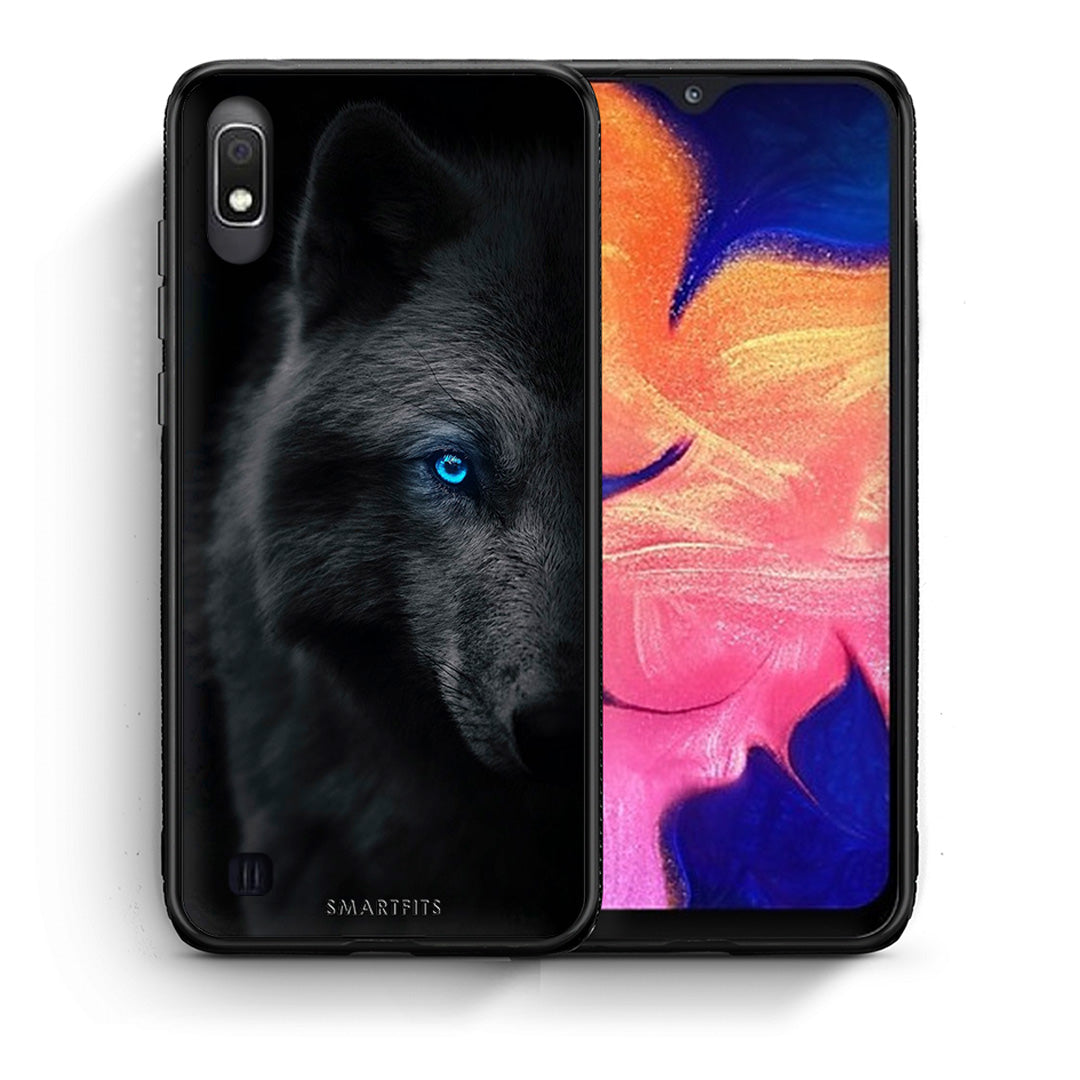 Θήκη Samsung A10 Dark Wolf από τη Smartfits με σχέδιο στο πίσω μέρος και μαύρο περίβλημα | Samsung A10 Dark Wolf case with colorful back and black bezels