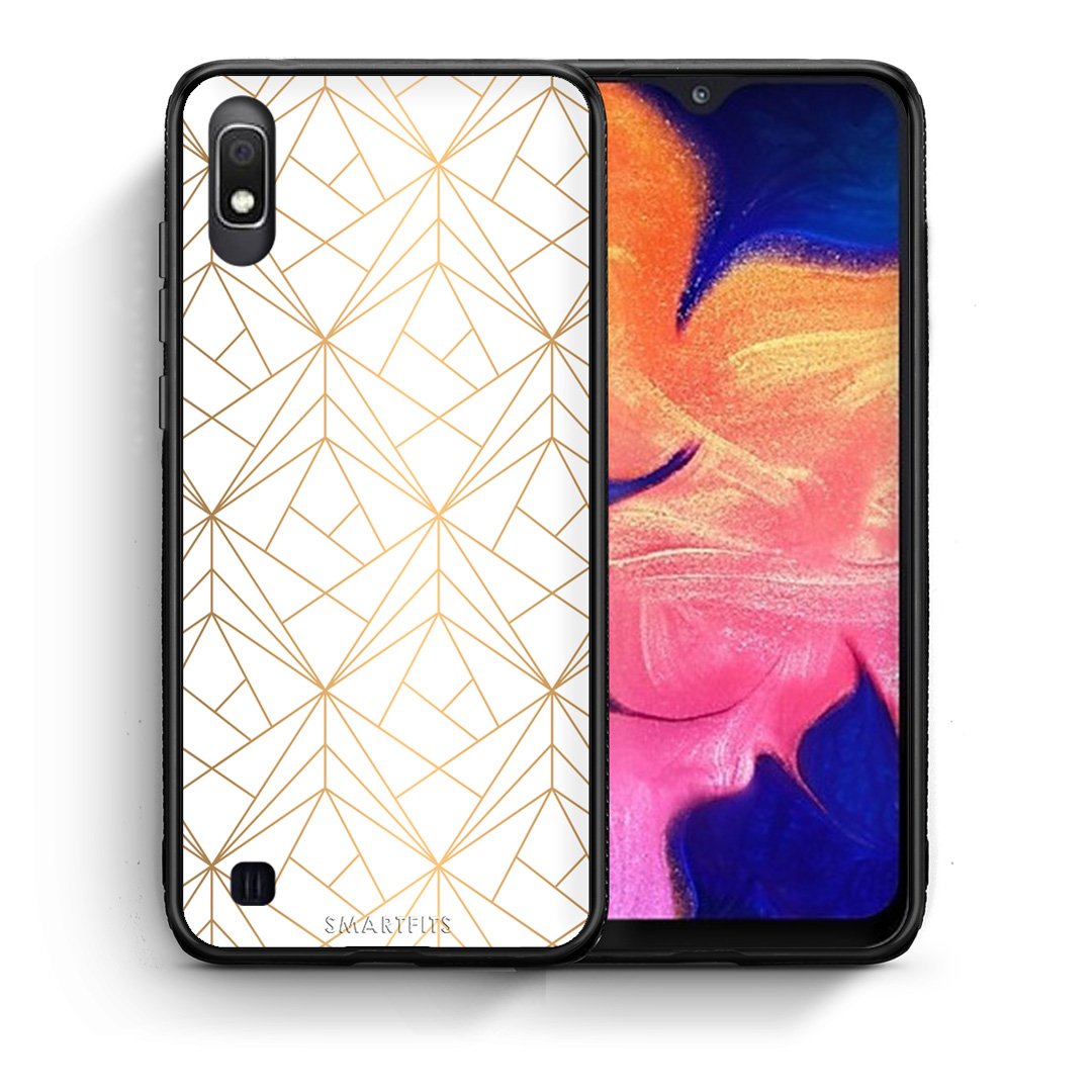 Θήκη Samsung A10 Luxury White Geometric από τη Smartfits με σχέδιο στο πίσω μέρος και μαύρο περίβλημα | Samsung A10 Luxury White Geometric case with colorful back and black bezels