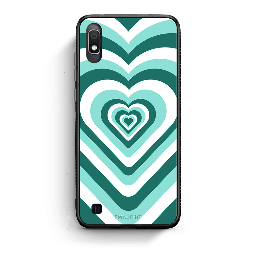 Samsung A10 Green Hearts θήκη από τη Smartfits με σχέδιο στο πίσω μέρος και μαύρο περίβλημα | Smartphone case with colorful back and black bezels by Smartfits