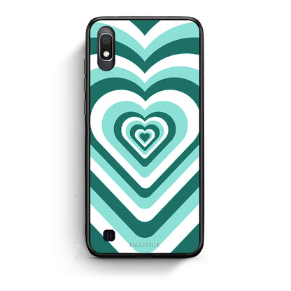 Samsung A10 Green Hearts θήκη από τη Smartfits με σχέδιο στο πίσω μέρος και μαύρο περίβλημα | Smartphone case with colorful back and black bezels by Smartfits