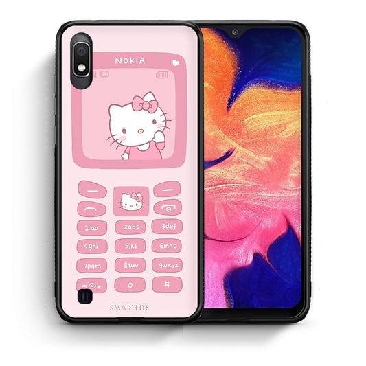 Θήκη Αγίου Βαλεντίνου Samsung A10 Hello Kitten από τη Smartfits με σχέδιο στο πίσω μέρος και μαύρο περίβλημα | Samsung A10 Hello Kitten case with colorful back and black bezels
