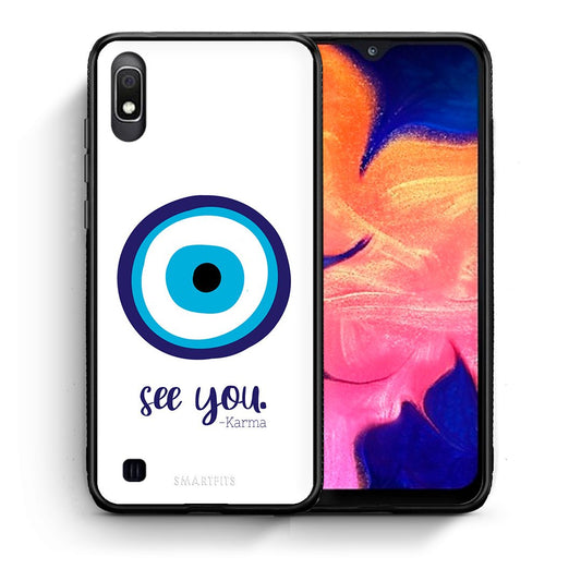 Θήκη Samsung A10 Karma Says από τη Smartfits με σχέδιο στο πίσω μέρος και μαύρο περίβλημα | Samsung A10 Karma Says case with colorful back and black bezels