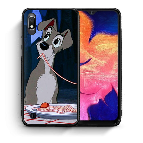 Θήκη Αγίου Βαλεντίνου Samsung A10 Lady And Tramp 1 από τη Smartfits με σχέδιο στο πίσω μέρος και μαύρο περίβλημα | Samsung A10 Lady And Tramp 1 case with colorful back and black bezels