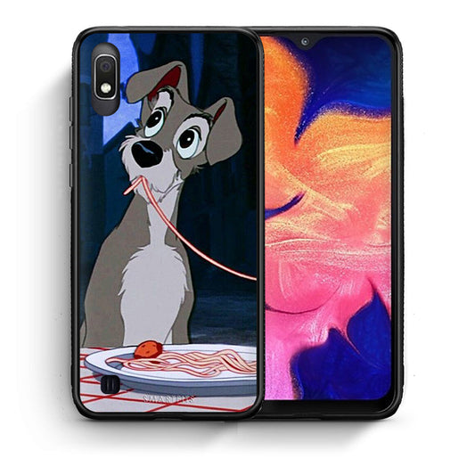 Θήκη Αγίου Βαλεντίνου Samsung A10 Lady And Tramp 1 από τη Smartfits με σχέδιο στο πίσω μέρος και μαύρο περίβλημα | Samsung A10 Lady And Tramp 1 case with colorful back and black bezels