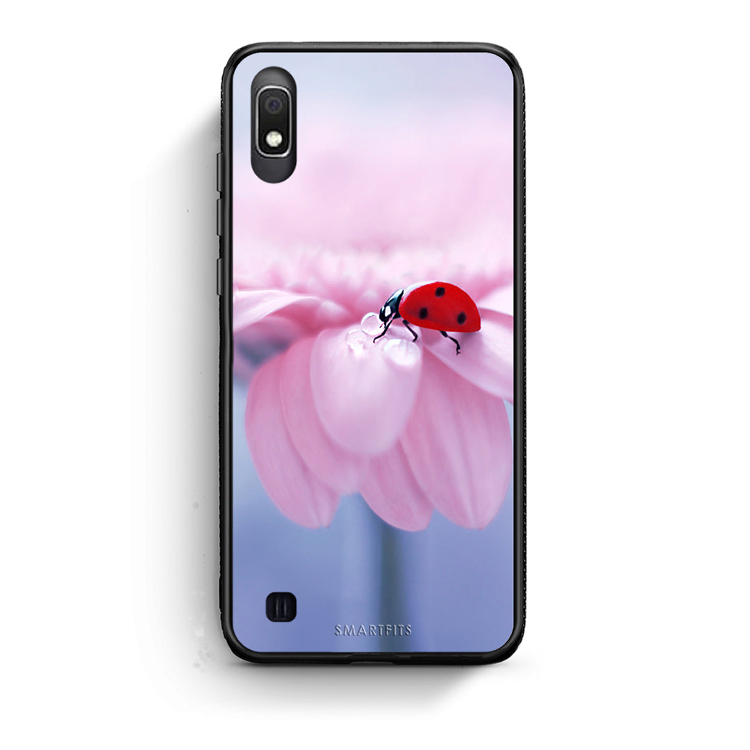 Samsung A10 Ladybug Flower θήκη από τη Smartfits με σχέδιο στο πίσω μέρος και μαύρο περίβλημα | Smartphone case with colorful back and black bezels by Smartfits