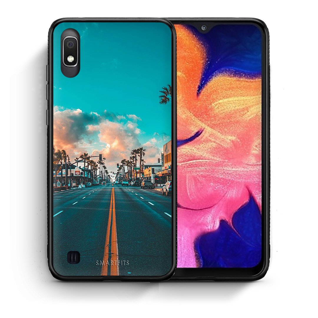 Θήκη Samsung A10 City Landscape από τη Smartfits με σχέδιο στο πίσω μέρος και μαύρο περίβλημα | Samsung A10 City Landscape case with colorful back and black bezels