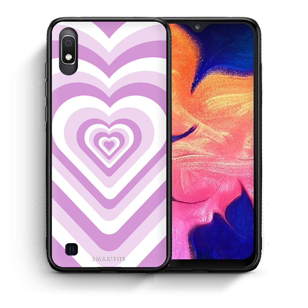 Θήκη Samsung A10 Lilac Hearts από τη Smartfits με σχέδιο στο πίσω μέρος και μαύρο περίβλημα | Samsung A10 Lilac Hearts case with colorful back and black bezels