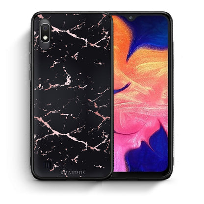 Θήκη Samsung A10 Black Rosegold Marble από τη Smartfits με σχέδιο στο πίσω μέρος και μαύρο περίβλημα | Samsung A10 Black Rosegold Marble case with colorful back and black bezels