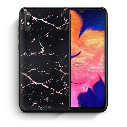 Θήκη Samsung A10 Black Rosegold Marble από τη Smartfits με σχέδιο στο πίσω μέρος και μαύρο περίβλημα | Samsung A10 Black Rosegold Marble case with colorful back and black bezels