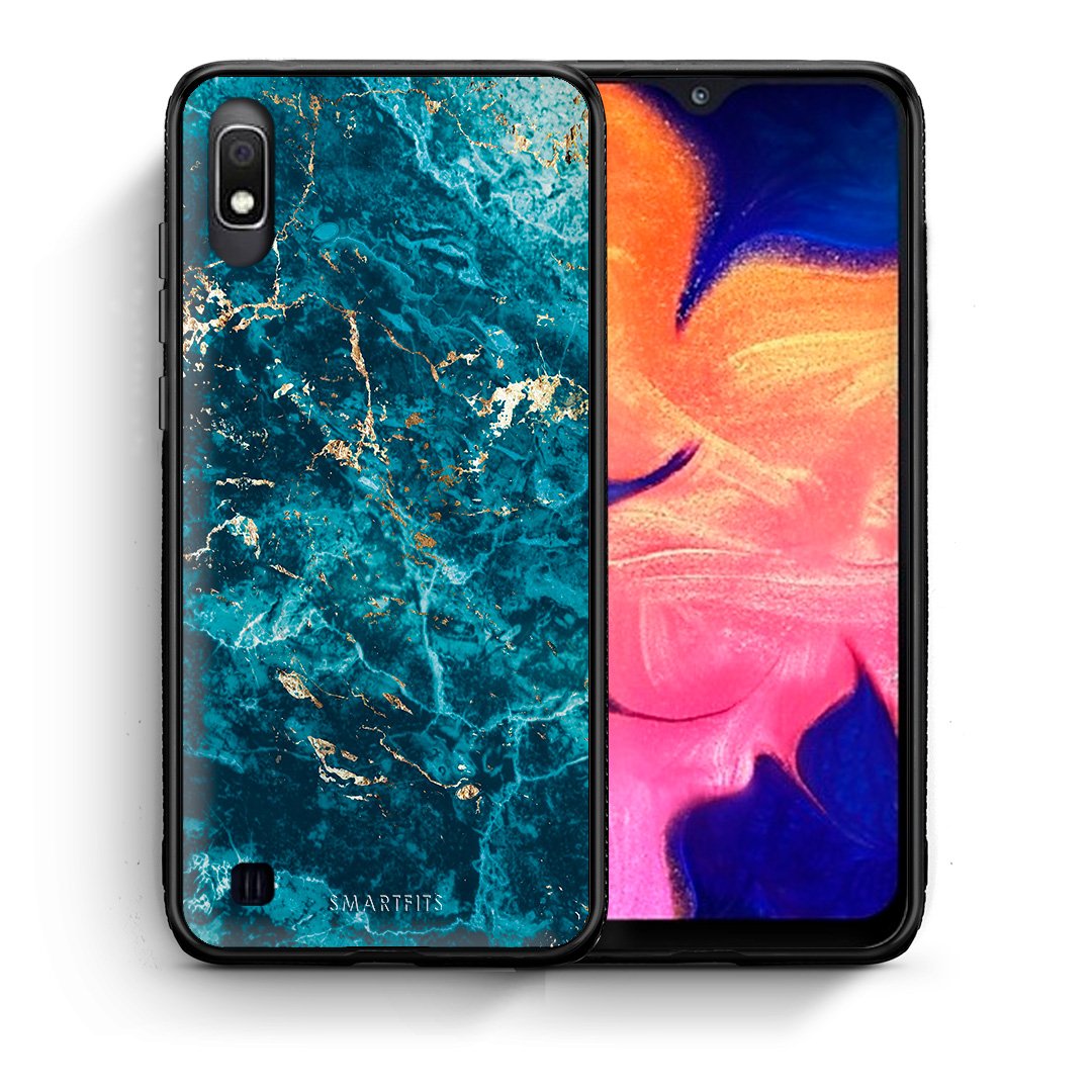 Θήκη Samsung A10 Marble Blue από τη Smartfits με σχέδιο στο πίσω μέρος και μαύρο περίβλημα | Samsung A10 Marble Blue case with colorful back and black bezels