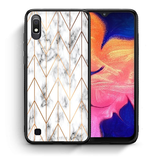 Θήκη Samsung A10 Gold Geometric Marble από τη Smartfits με σχέδιο στο πίσω μέρος και μαύρο περίβλημα | Samsung A10 Gold Geometric Marble case with colorful back and black bezels
