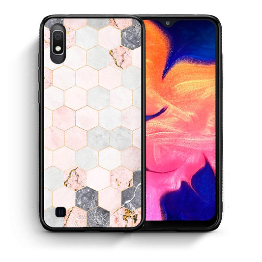 Θήκη Samsung A10 Hexagon Pink Marble από τη Smartfits με σχέδιο στο πίσω μέρος και μαύρο περίβλημα | Samsung A10 Hexagon Pink Marble case with colorful back and black bezels