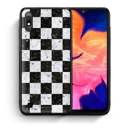 Θήκη Samsung A10 Square Geometric Marble από τη Smartfits με σχέδιο στο πίσω μέρος και μαύρο περίβλημα | Samsung A10 Square Geometric Marble case with colorful back and black bezels