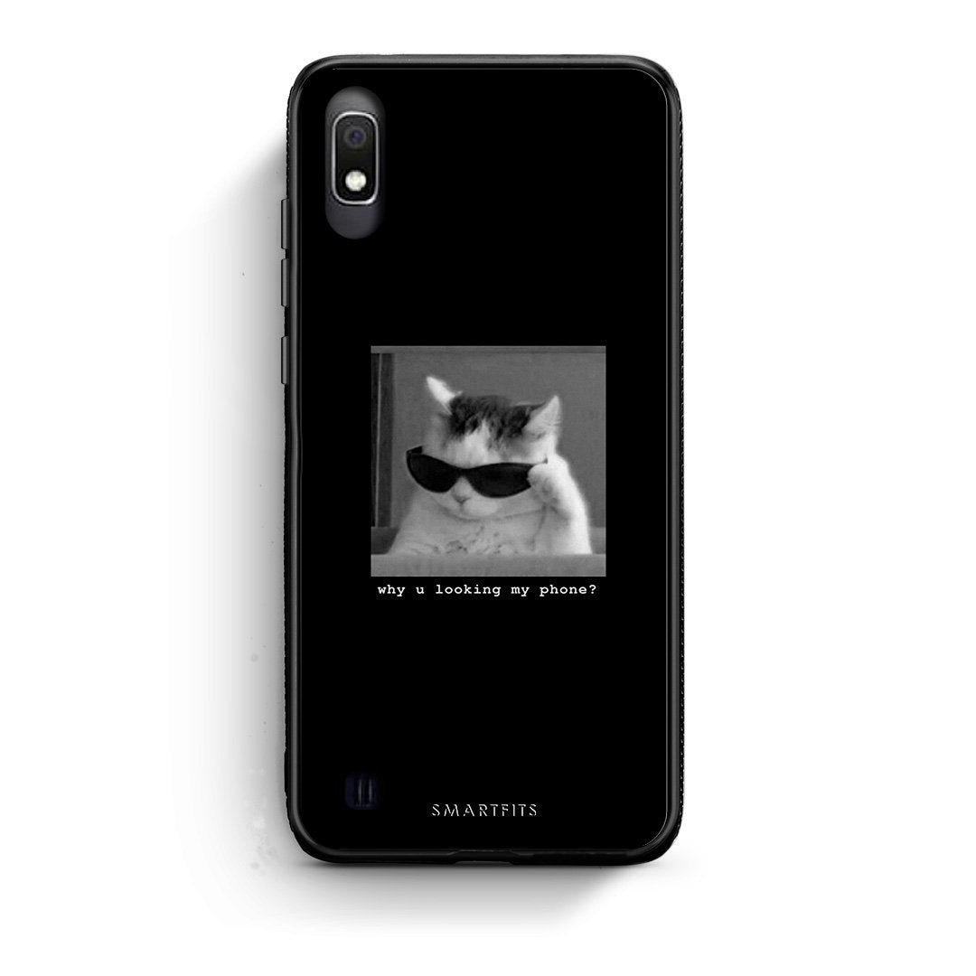 Samsung A10 Meme Cat θήκη από τη Smartfits με σχέδιο στο πίσω μέρος και μαύρο περίβλημα | Smartphone case with colorful back and black bezels by Smartfits