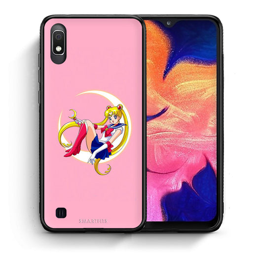 Θήκη Samsung A10 Moon Girl από τη Smartfits με σχέδιο στο πίσω μέρος και μαύρο περίβλημα | Samsung A10 Moon Girl case with colorful back and black bezels
