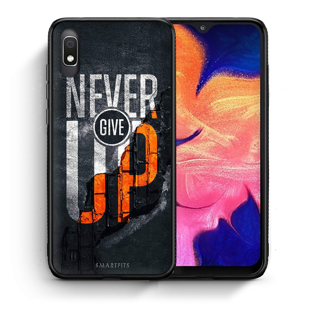 Θήκη Αγίου Βαλεντίνου Samsung A10 Never Give Up από τη Smartfits με σχέδιο στο πίσω μέρος και μαύρο περίβλημα | Samsung A10 Never Give Up case with colorful back and black bezels