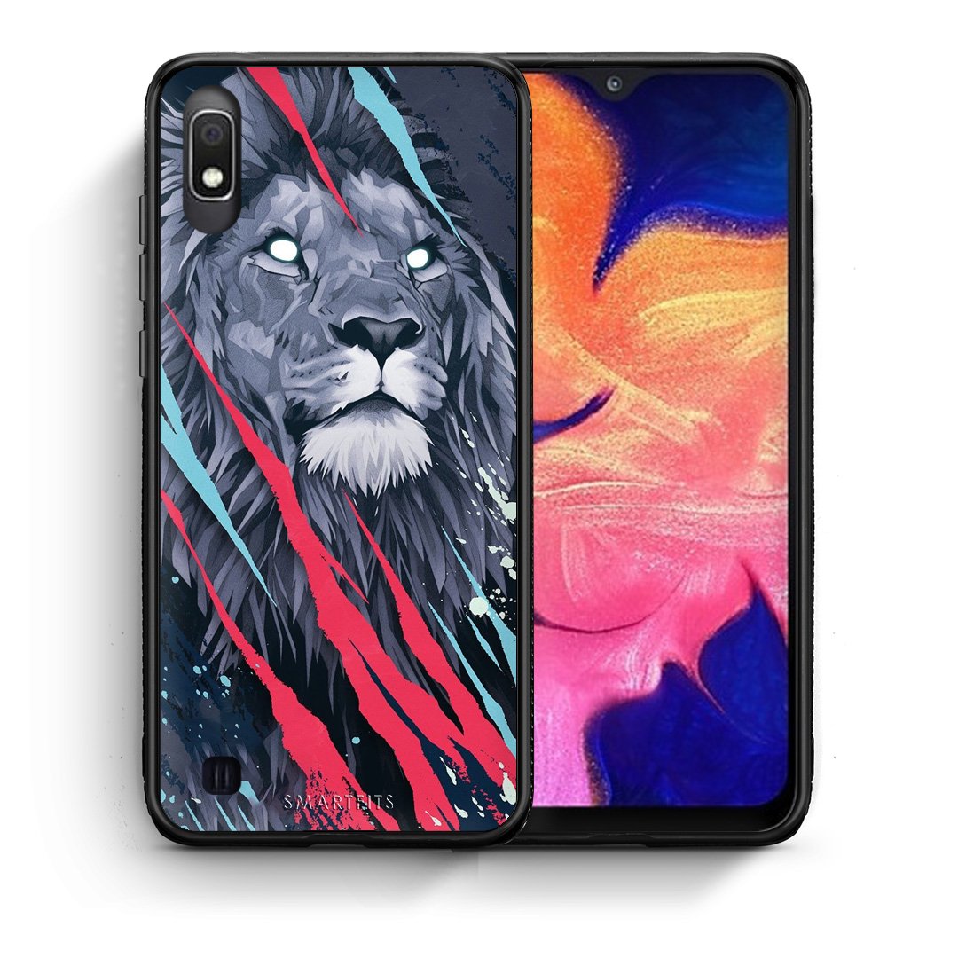 Θήκη Samsung A10 Lion Designer PopArt από τη Smartfits με σχέδιο στο πίσω μέρος και μαύρο περίβλημα | Samsung A10 Lion Designer PopArt case with colorful back and black bezels