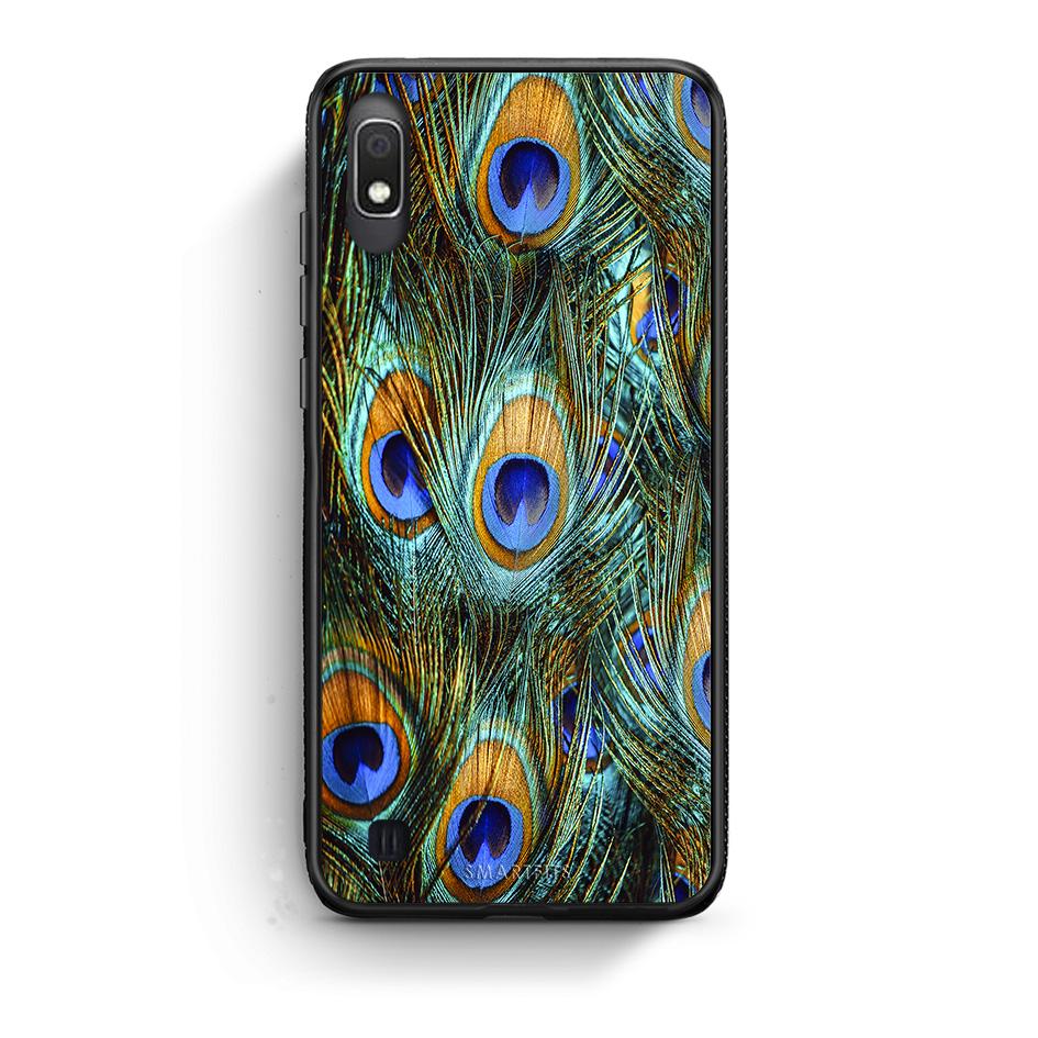 Samsung A10 Real Peacock Feathers θήκη από τη Smartfits με σχέδιο στο πίσω μέρος και μαύρο περίβλημα | Smartphone case with colorful back and black bezels by Smartfits