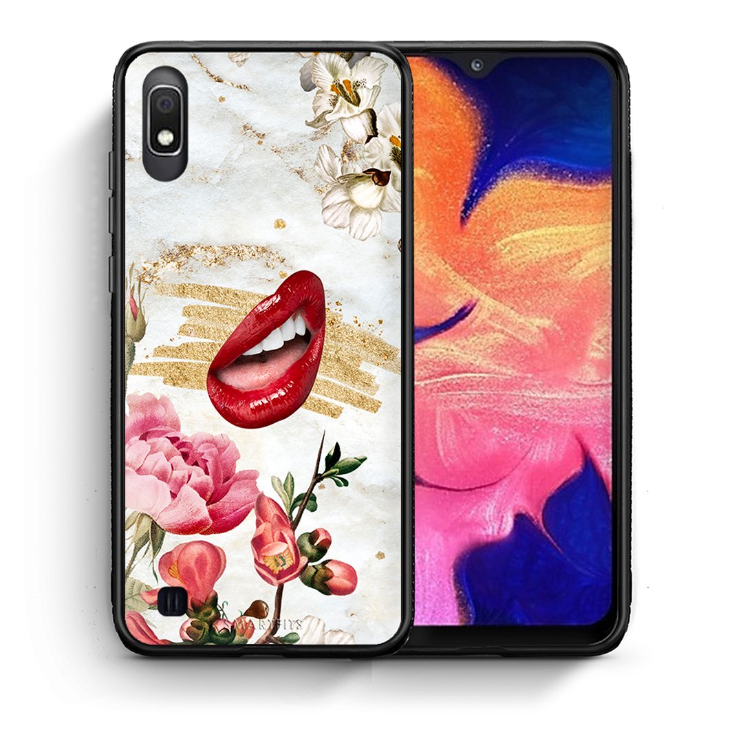 Θήκη Samsung A10 Red Lips από τη Smartfits με σχέδιο στο πίσω μέρος και μαύρο περίβλημα | Samsung A10 Red Lips case with colorful back and black bezels