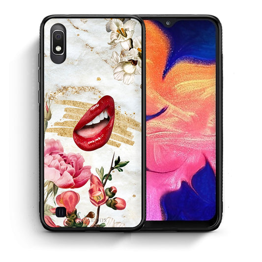 Θήκη Samsung A10 Red Lips από τη Smartfits με σχέδιο στο πίσω μέρος και μαύρο περίβλημα | Samsung A10 Red Lips case with colorful back and black bezels