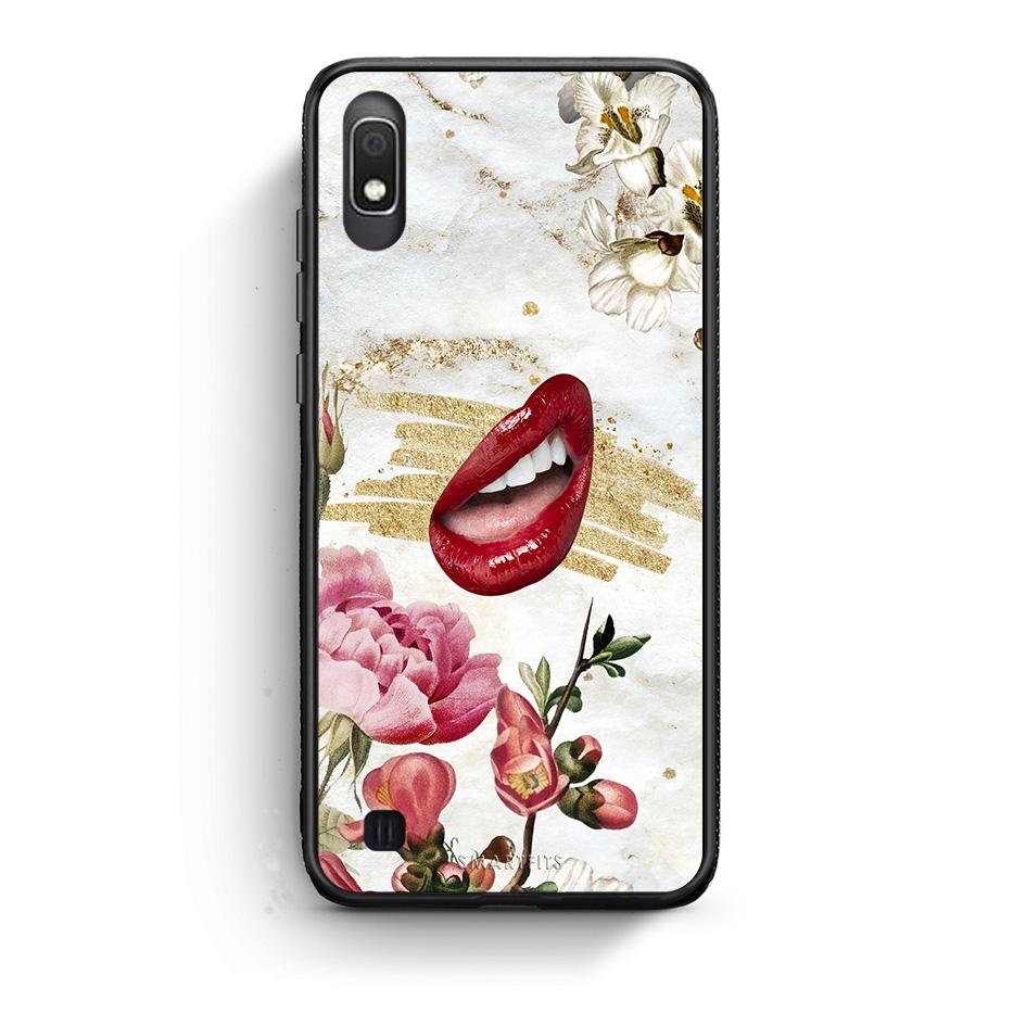 Samsung A10 Red Lips θήκη από τη Smartfits με σχέδιο στο πίσω μέρος και μαύρο περίβλημα | Smartphone case with colorful back and black bezels by Smartfits