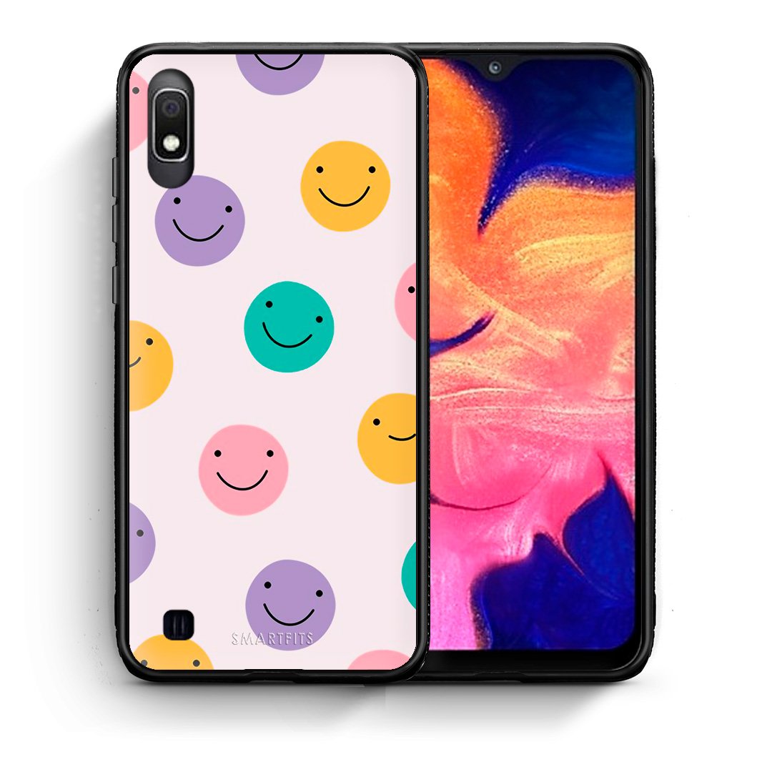 Θήκη Samsung A10 Smiley Faces από τη Smartfits με σχέδιο στο πίσω μέρος και μαύρο περίβλημα | Samsung A10 Smiley Faces case with colorful back and black bezels