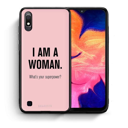 Θήκη Samsung A10 Superpower Woman από τη Smartfits με σχέδιο στο πίσω μέρος και μαύρο περίβλημα | Samsung A10 Superpower Woman case with colorful back and black bezels